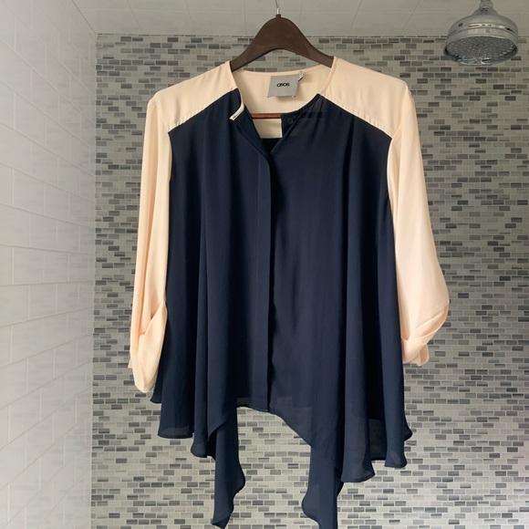 ASOS cream/navy long-sleeved blouse - Picture 1 of 5